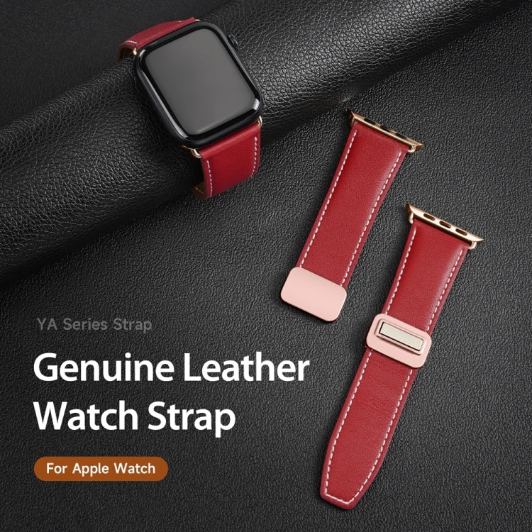 For Apple Watch 38mm DUX DUCIS YA Series Magnetic Buckle Genuine Leather Watch Band(Red) - Watch Bands by DUX DUCIS | Online Shopping South Africa | PMC Jewellery | Buy Now Pay Later Mobicred