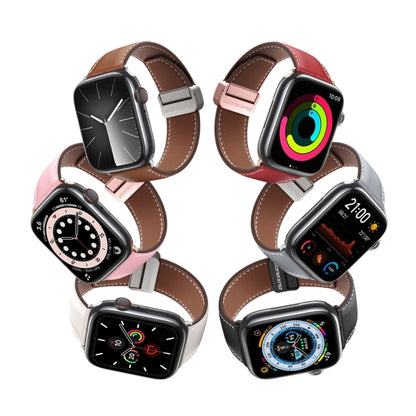 For Apple Watch Series 3 38mm DUX DUCIS YA Series Magnetic Buckle Genuine Leather Watch Band(Pink) - Watch Bands by DUX DUCIS | Online Shopping South Africa | PMC Jewellery | Buy Now Pay Later Mobicred