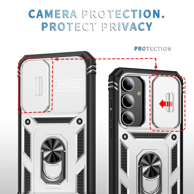 For Samsung Galaxy S24 5G Sliding Camshield TPU + PC Phone Case with Holder(White+Black) - Galaxy S24 5G Cases by PMC TechLife | Online Shopping South Africa | PMC TechLife