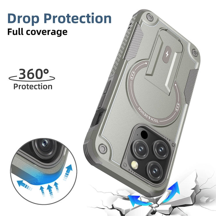 For iPhone 13 Pro MagSafe Holder Armor PC Hybrid TPU Phone Case(Grey) - iPhone 13 Pro Cases by PMC TechLife | Online Shopping South Africa | PMC TechLife