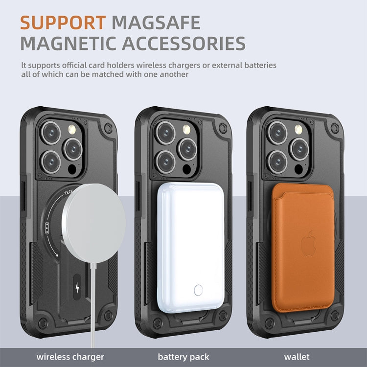 For iPhone 13 Pro MagSafe Holder Armor PC Hybrid TPU Phone Case(Black) - iPhone 13 Pro Cases by PMC TechLife | Online Shopping South Africa | PMC TechLife