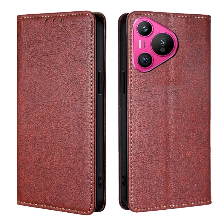 For Huawei Pura 70 Gloss Oil Solid Color Magnetic Leather Phone Case(Brown) - Huawei Cases by PMC Jewellery | Online Shopping South Africa | PMC Jewellery | Buy Now Pay Later Mobicred