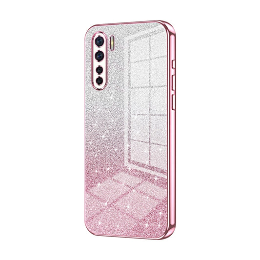 For OPPO Reno3 4G / F15 / A91 Gradient Glitter Powder Electroplated Phone Case(Pink) - OPPO Cases by PMC Jewellery | Online Shopping South Africa | PMC Jewellery | Buy Now Pay Later Mobicred