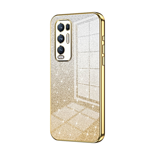 For OPPO Reno5 Pro+ Gradient Glitter Powder Electroplated Phone Case(Gold) - OPPO Cases by PMC Jewellery | Online Shopping South Africa | PMC Jewellery | Buy Now Pay Later Mobicred