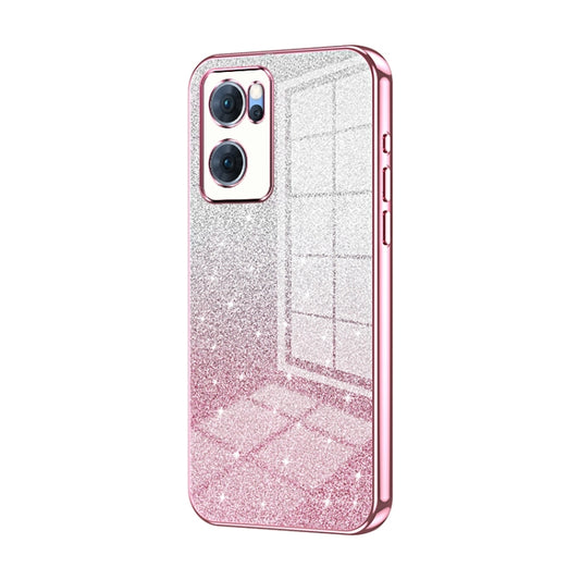 For OPPO Reno7 5G Gradient Glitter Powder Electroplated Phone Case(Pink) - OPPO Cases by PMC Jewellery | Online Shopping South Africa | PMC Jewellery | Buy Now Pay Later Mobicred