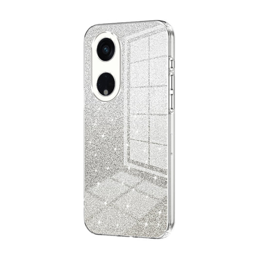 For OPPO Reno8 T 5G Gradient Glitter Powder Electroplated Phone Case(Transparent) - OPPO Cases by PMC Jewellery | Online Shopping South Africa | PMC Jewellery | Buy Now Pay Later Mobicred