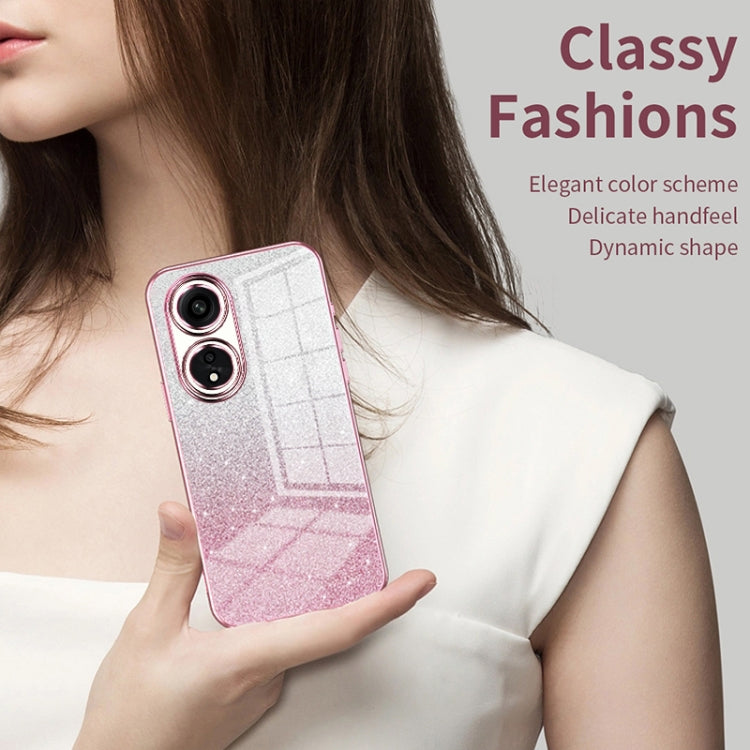 For OPPO Reno8 T 5G Gradient Glitter Powder Electroplated Phone Case(Transparent) - OPPO Cases by PMC Jewellery | Online Shopping South Africa | PMC Jewellery | Buy Now Pay Later Mobicred