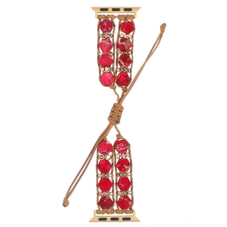 For Apple Watch Ultra 49mm Hexagonal Stones Drawstring Chain Watch Band(Red) - Watch Bands by PMC Jewellery | Online Shopping South Africa | PMC Jewellery