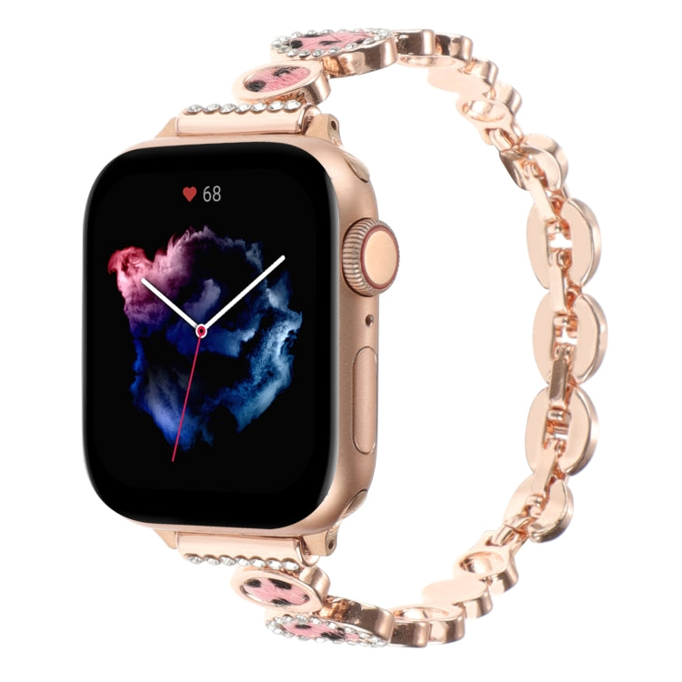 For Apple Watch SE 2023 44mm Leopard Rhinestones Metal Chain Watch Band(Rose Gold) - Watch Bands by PMC Jewellery | Online Shopping South Africa | PMC Jewellery