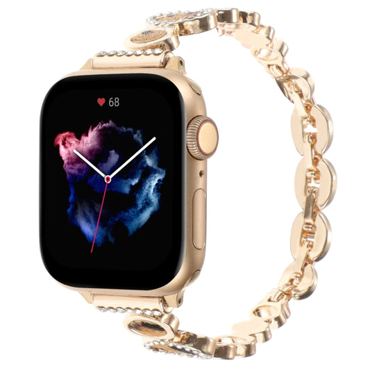 For Apple Watch Series 8 41mm Leopard Rhinestones Metal Chain Watch Band(Gold) - Watch Bands by PMC Jewellery | Online Shopping South Africa | PMC Jewellery