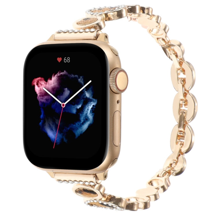 For Apple Watch SE 2022 44mm Leopard Rhinestones Metal Chain Watch Band(Gold) - Watch Bands by PMC Jewellery | Online Shopping South Africa | PMC Jewellery