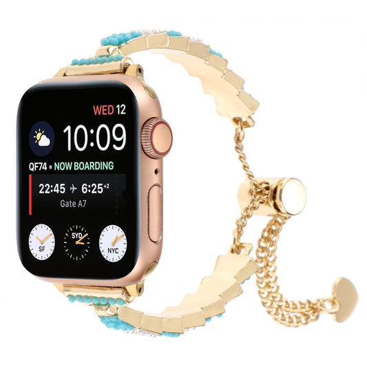 For Apple Watch Series 9 41mm Shell Beads Chain Bracelet Metal Watch Band(Blue White Gold) - Watch Bands by PMC Jewellery | Online Shopping South Africa | PMC Jewellery