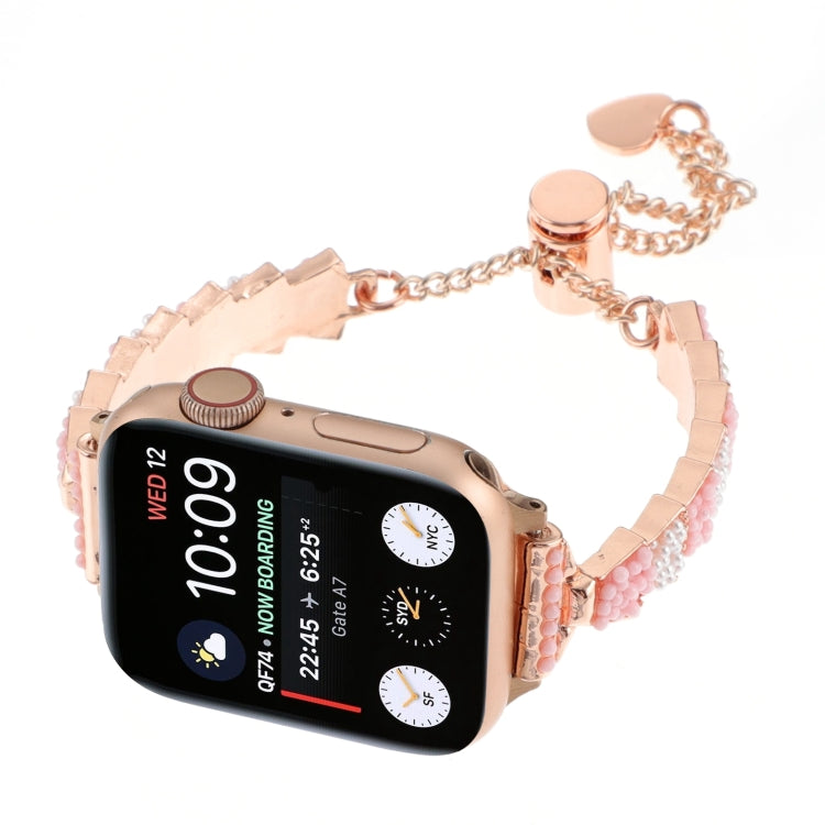 For Apple Watch Ultra 49mm Shell Beads Chain Bracelet Metal Watch Band(Pink White Rose Gold) - Watch Bands by PMC Jewellery | Online Shopping South Africa | PMC Jewellery