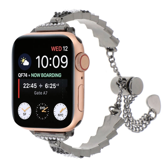 For Apple Watch Series 8 45mm Shell Beads Chain Bracelet Metal Watch Band(Black White) - Watch Bands by PMC Jewellery | Online Shopping South Africa | PMC Jewellery