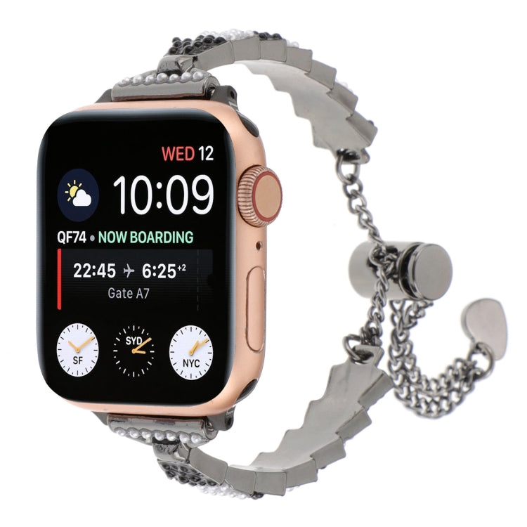 For Apple Watch Series 7 45mm Shell Beads Chain Bracelet Metal Watch Band(Black White) - Watch Bands by PMC Jewellery | Online Shopping South Africa | PMC Jewellery