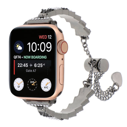 For Apple Watch SE 44mm Shell Beads Chain Bracelet Metal Watch Band(Black White) - Watch Bands by PMC Jewellery | Online Shopping South Africa | PMC Jewellery