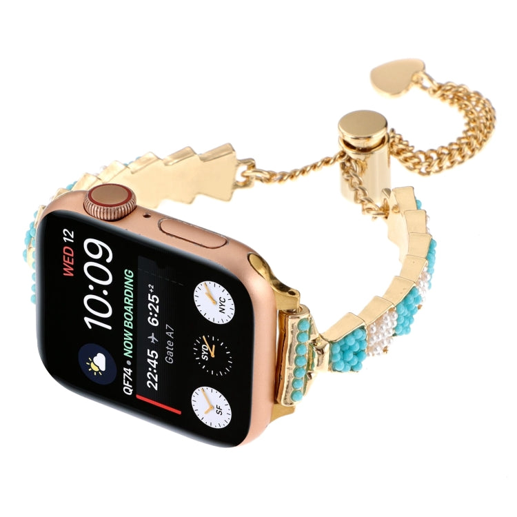 For Apple Watch Series 5 40mm Shell Beads Chain Bracelet Metal Watch Band(Blue White Gold) - Watch Bands by PMC Jewellery | Online Shopping South Africa | PMC Jewellery