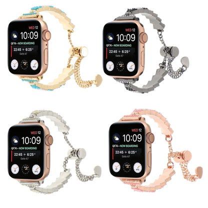 For Apple Watch Series 8 41mm Shell Beads Chain Bracelet Metal Watch Band(Black White) - Watch Bands by PMC Jewellery | Online Shopping South Africa | PMC Jewellery