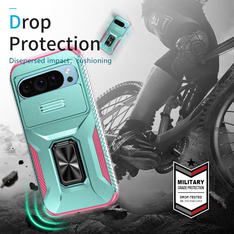 For Google Pixel 9 / Pixel 9 Pro Sliding Camshield Holder Phone Case(Grey Green + Pink) - Google Cases by PMC TechLife | Online Shopping South Africa | PMC TechLife | Buy Now Pay Later Mobicred
