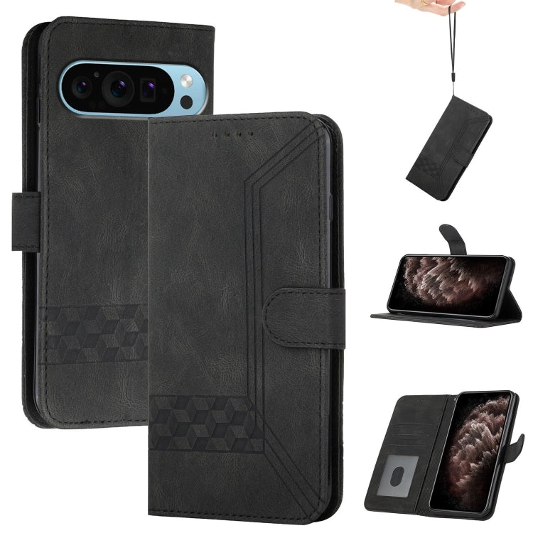 For Google Pixel 9 Pro Cubic Skin Feel Flip Leather Phone Case(Black) - Google Cases by PMC TechLife | Online Shopping South Africa | PMC TechLife | Buy Now Pay Later Mobicred