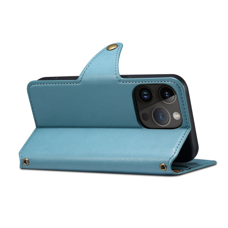 For iPhone 15 Plus Denior Cowhide Texture Wallet Style Leather Phone Case(Blue) - iPhone 15 Plus Cases by Denior | Online Shopping South Africa | PMC Jewellery | Buy Now Pay Later Mobicred