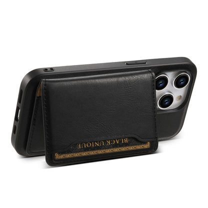 For iPhone 15 Pro Max Denior Cowhide Texture Leather MagSafe Detachable Wallet Phone Case(Black) - iPhone 15 Pro Max Cases by Denior | Online Shopping South Africa | PMC Jewellery | Buy Now Pay Later Mobicred