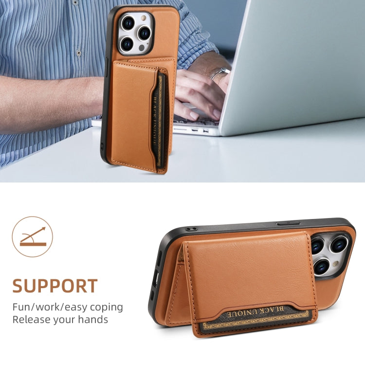 For iPhone 15 Pro Max Denior Cowhide Texture Leather MagSafe Detachable Wallet Phone Case(Khaki) - iPhone 15 Pro Max Cases by Denior | Online Shopping South Africa | PMC Jewellery | Buy Now Pay Later Mobicred