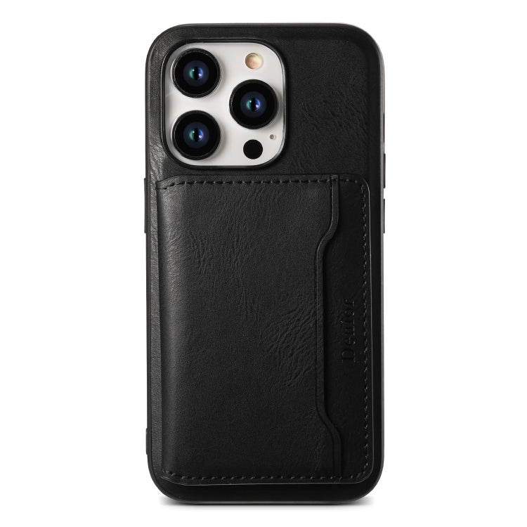 For iPhone 14 Plus Denior Cowhide Texture Leather MagSafe Detachable Wallet Phone Case(Black) - iPhone 14 Plus Cases by Denior | Online Shopping South Africa | PMC Jewellery | Buy Now Pay Later Mobicred