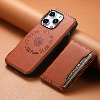 For iPhone 14 Denior Cowhide Texture Leather MagSafe Detachable Wallet Phone Case(Brown) - iPhone 14 Cases by Denior | Online Shopping South Africa | PMC Jewellery | Buy Now Pay Later Mobicred