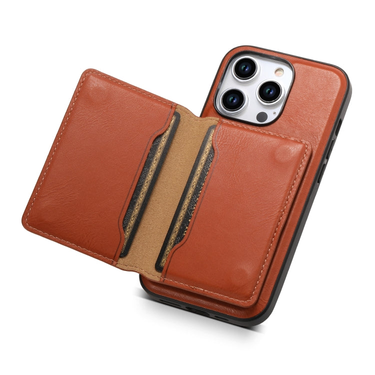 For iPhone 14 Pro Denior Cowhide Texture Leather MagSafe Detachable Wallet Phone Case(Brown) - iPhone 14 Pro Cases by Denior | Online Shopping South Africa | PMC Jewellery | Buy Now Pay Later Mobicred