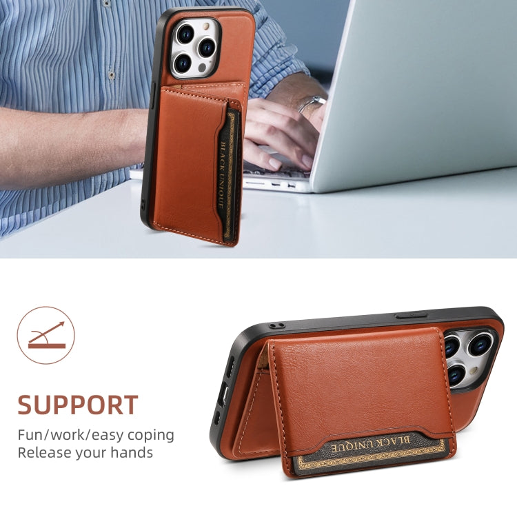 For iPhone 14 Pro Denior Cowhide Texture Leather MagSafe Detachable Wallet Phone Case(Brown) - iPhone 14 Pro Cases by Denior | Online Shopping South Africa | PMC Jewellery | Buy Now Pay Later Mobicred