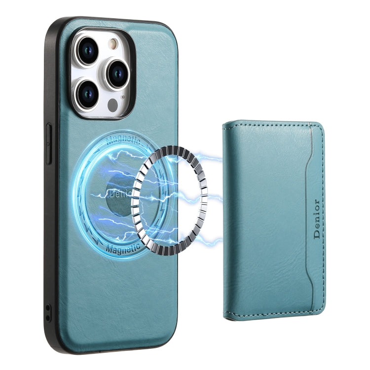 For iPhone 14 Pro Max Denior Cowhide Texture Leather MagSafe Detachable Wallet Phone Case(Blue) - iPhone 14 Pro Max Cases by Denior | Online Shopping South Africa | PMC Jewellery | Buy Now Pay Later Mobicred