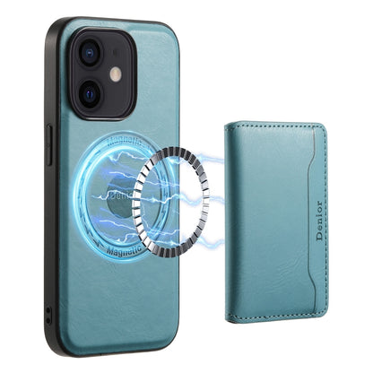 For iPhone 12 Denior Cowhide Texture Leather MagSafe Detachable Wallet Phone Case(Blue) - iPhone 12 / 12 Pro Cases by Denior | Online Shopping South Africa | PMC Jewellery | Buy Now Pay Later Mobicred