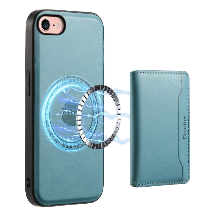 For iPhone SE 2022/2020/8/7 Denior Cowhide Texture Leather MagSafe Detachable Wallet Phone Case(Blue) - iPhone SE 2022 / 2020 / 8 / 7 Cases by Denior | Online Shopping South Africa | PMC Jewellery | Buy Now Pay Later Mobicred