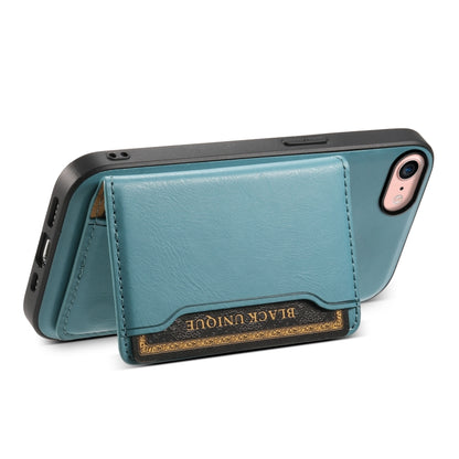 For iPhone SE 2022/2020/8/7 Denior Cowhide Texture Leather MagSafe Detachable Wallet Phone Case(Blue) - iPhone SE 2022 / 2020 / 8 / 7 Cases by Denior | Online Shopping South Africa | PMC Jewellery | Buy Now Pay Later Mobicred