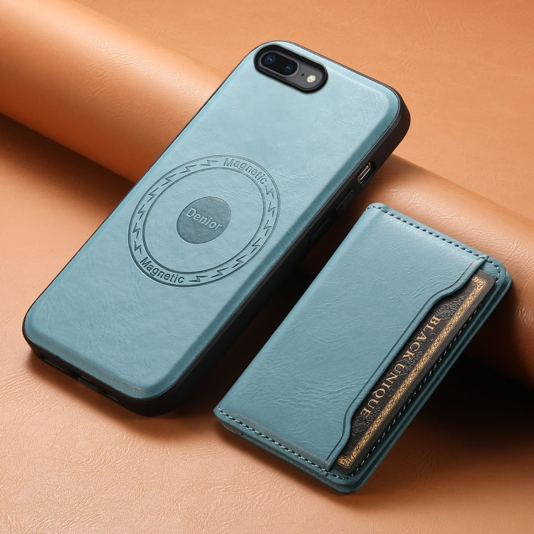 For iPhone 8 Plus/7 Plus Denior Cowhide Texture Leather MagSafe Detachable Wallet Phone Case(Blue) - More iPhone Cases by Denior | Online Shopping South Africa | PMC Jewellery | Buy Now Pay Later Mobicred