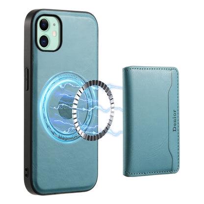 For iPhone 11 Denior Cowhide Texture Leather MagSafe Detachable Wallet Phone Case(Blue) - iPhone 11 Cases by Denior | Online Shopping South Africa | PMC Jewellery | Buy Now Pay Later Mobicred