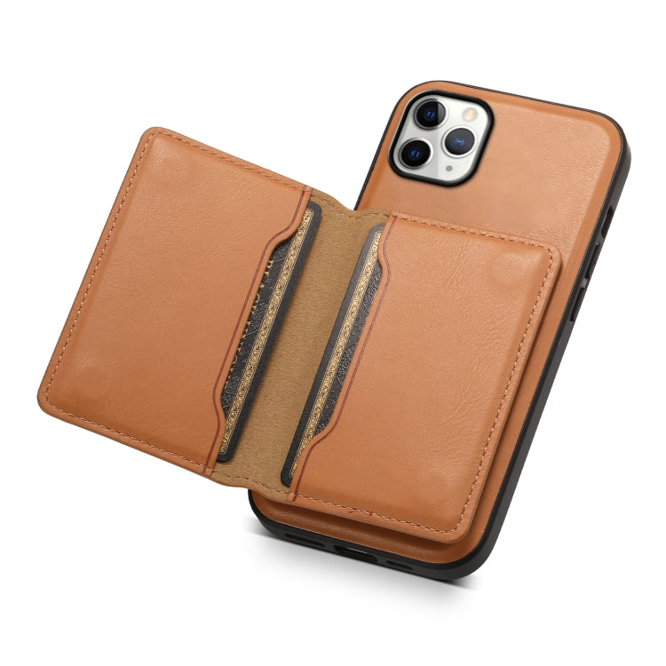 For iPhone 11 Pro Max Denior Cowhide Texture Leather MagSafe Detachable Wallet Phone Case(Khaki) - iPhone 11 Pro Max Cases by Denior | Online Shopping South Africa | PMC Jewellery | Buy Now Pay Later Mobicred