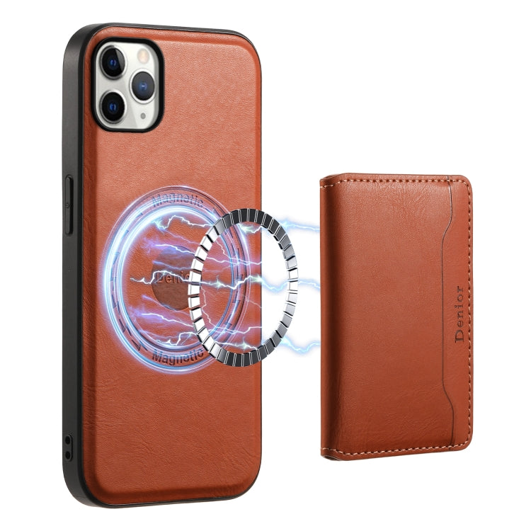 For iPhone 11 Pro Max Denior Cowhide Texture Leather MagSafe Detachable Wallet Phone Case(Brown) - iPhone 11 Pro Max Cases by Denior | Online Shopping South Africa | PMC Jewellery | Buy Now Pay Later Mobicred