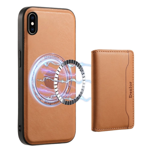 For iPhone XS Max Denior Cowhide Texture Leather MagSafe Detachable Wallet Phone Case(Khaki) - More iPhone Cases by Denior | Online Shopping South Africa | PMC Jewellery | Buy Now Pay Later Mobicred