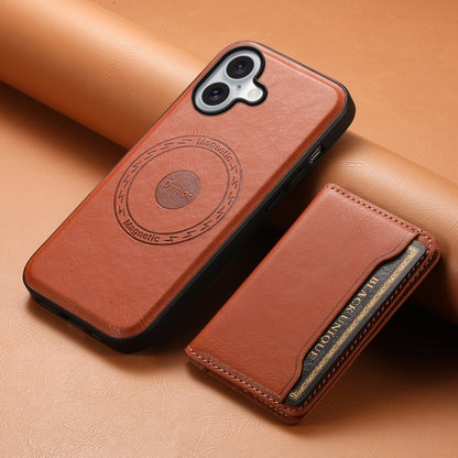 For iPhone 16 Denior Cowhide Texture Leather MagSafe Detachable Wallet Phone Case(Brown) - iPhone 16 Cases by Denior | Online Shopping South Africa | PMC Jewellery | Buy Now Pay Later Mobicred