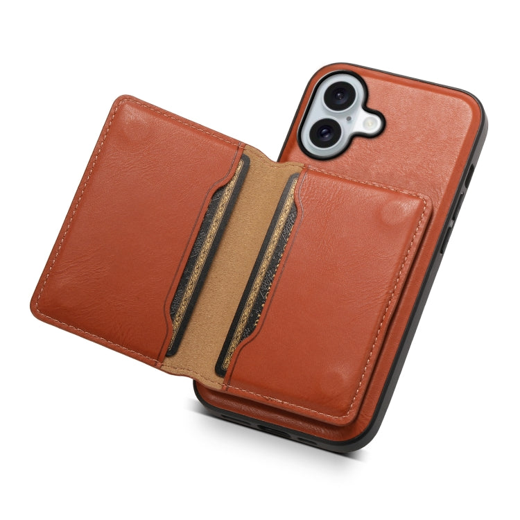 For iPhone 16 Denior Cowhide Texture Leather MagSafe Detachable Wallet Phone Case(Brown) - iPhone 16 Cases by Denior | Online Shopping South Africa | PMC TechLife | Buy Now Pay Later Mobicred