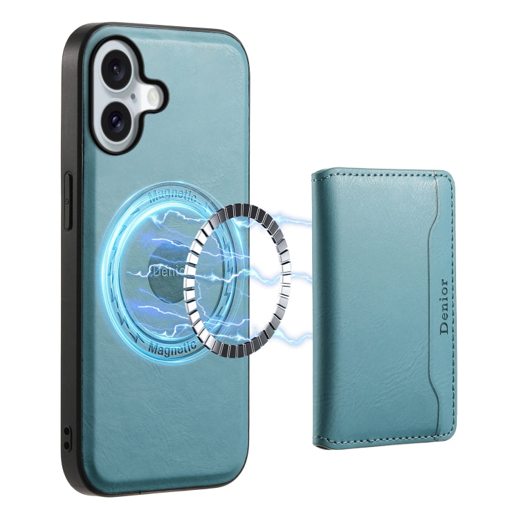 For iPhone 16 Plus Denior Cowhide Texture Leather MagSafe Detachable Wallet Phone Case(Blue) - iPhone 16 Plus Cases by Denior | Online Shopping South Africa | PMC TechLife | Buy Now Pay Later Mobicred