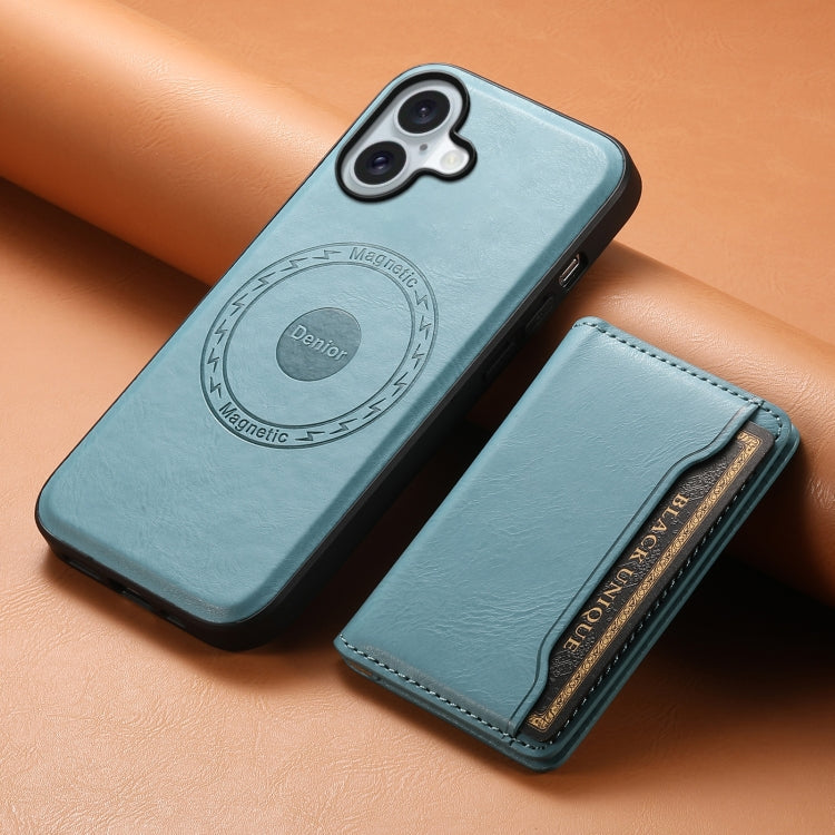 For iPhone 16 Plus Denior Cowhide Texture Leather MagSafe Detachable Wallet Phone Case(Blue) - iPhone 16 Plus Cases by Denior | Online Shopping South Africa | PMC TechLife | Buy Now Pay Later Mobicred