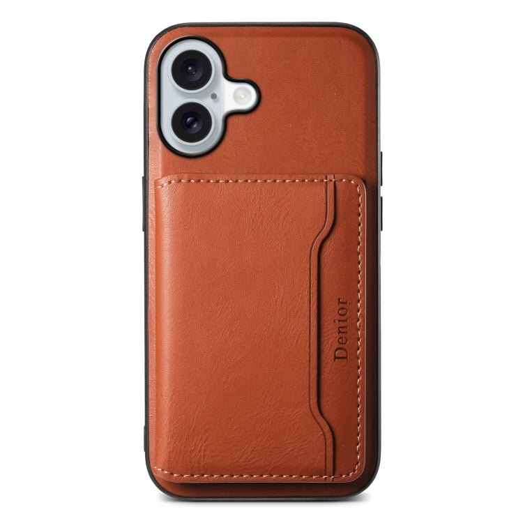 For iPhone 16 Plus Denior Cowhide Texture Leather MagSafe Detachable Wallet Phone Case(Brown) - iPhone 16 Plus Cases by Denior | Online Shopping South Africa | PMC Jewellery | Buy Now Pay Later Mobicred