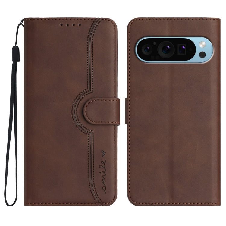 For Google Pixel 9 Heart Pattern Skin Feel Leather Phone Case(Brown) - Google Cases by PMC Jewellery | Online Shopping South Africa | PMC Jewellery | Buy Now Pay Later Mobicred