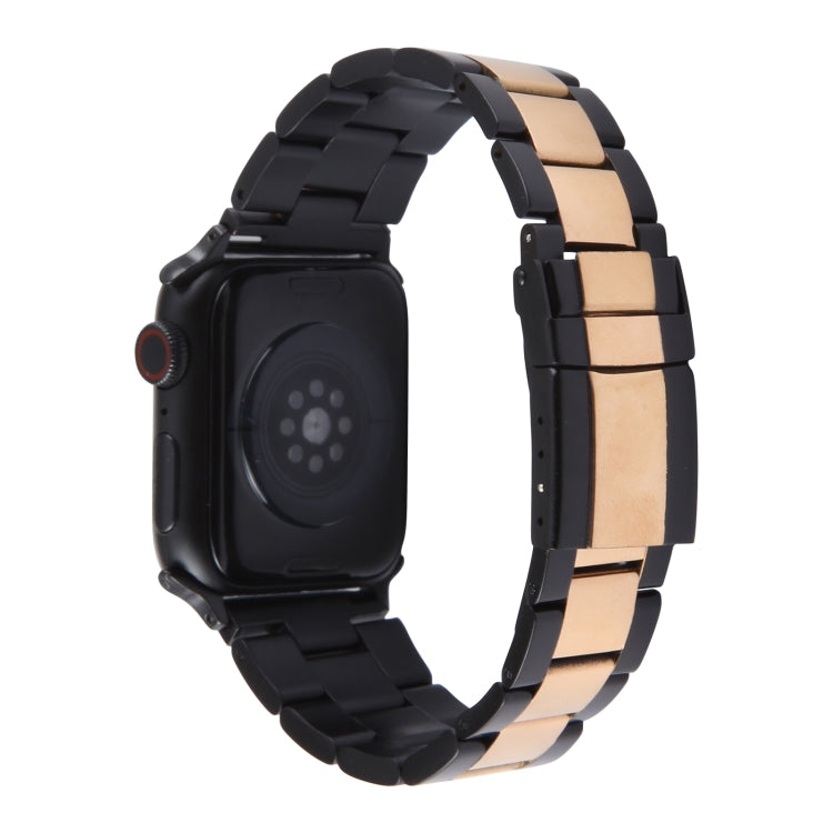 For Apple Watch Series 8 41mm Three-Bead Stainless Steel Watch Band(Black Rose Gold) - Watch Bands by PMC Jewellery | Online Shopping South Africa | PMC Jewellery