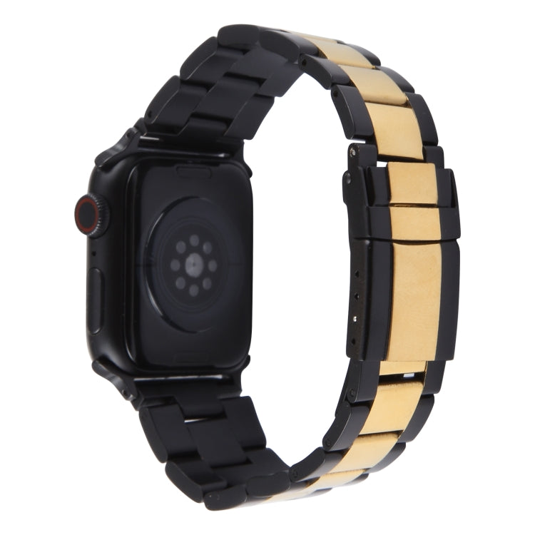 For Apple Watch Series 8 45mm Three-Bead Stainless Steel Watch Band(Black Gold) - Watch Bands by PMC Jewellery | Online Shopping South Africa | PMC Jewellery