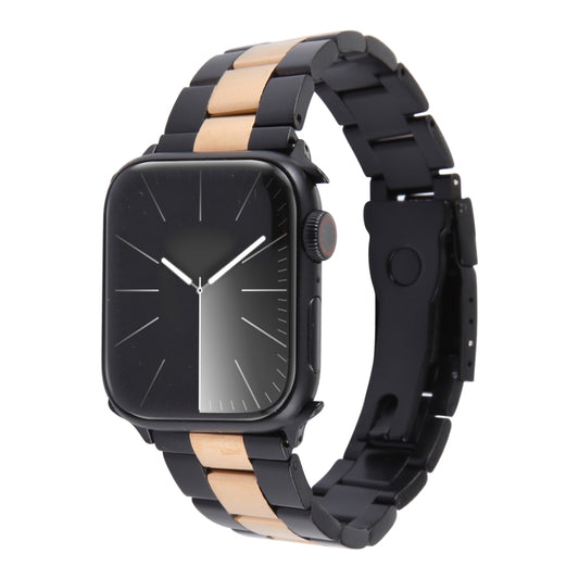 For Apple Watch Series 6 44mm Three-Bead Stainless Steel Watch Band(Black Rose Gold) - Watch Bands by PMC Jewellery | Online Shopping South Africa | PMC Jewellery