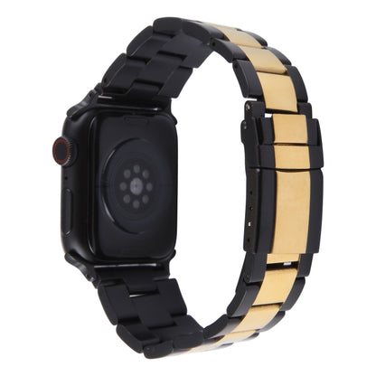 For Apple Watch Series 3 42mm Three-Bead Stainless Steel Watch Band(Black Gold) - Watch Bands by PMC Jewellery | Online Shopping South Africa | PMC Jewellery